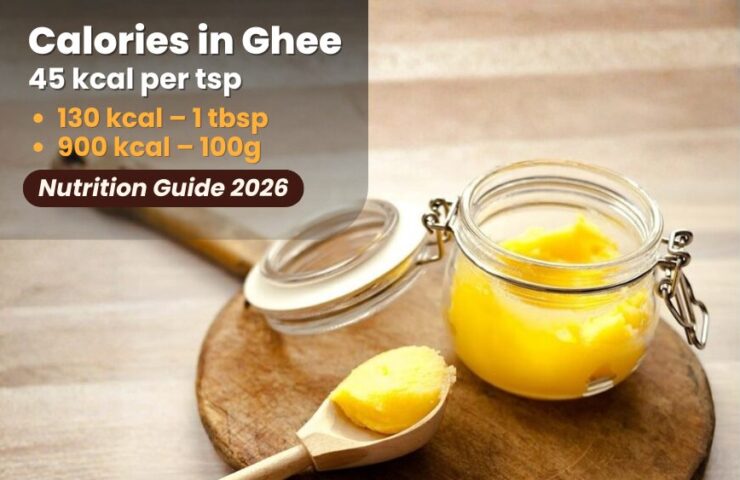 Calories in ghee per teaspoon, tablespoon and 100g with nutrition facts (2026)