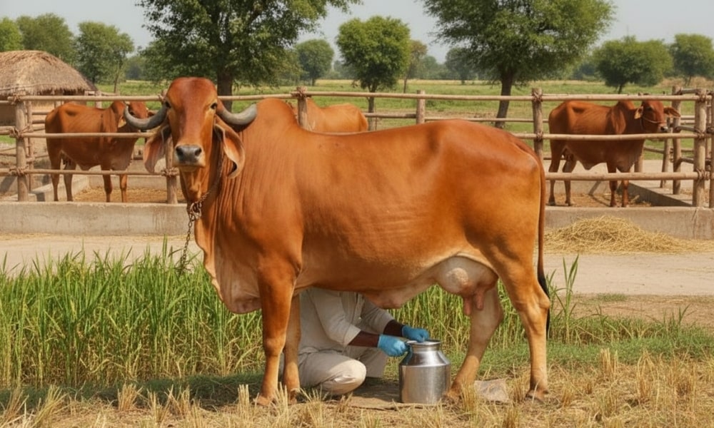 Desi cow milking