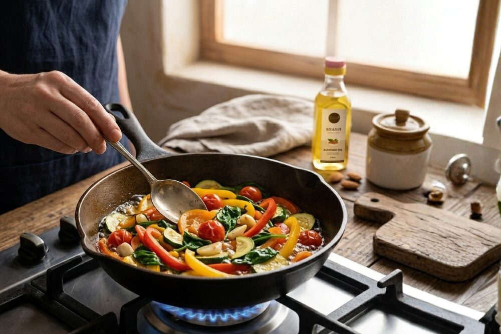 Almond oil for low to medium heat cooking